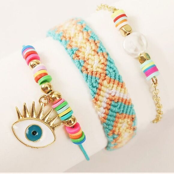 3 Pc It’s Giving Protection Evil Eye Bracelet Set - Picture 1 of 5